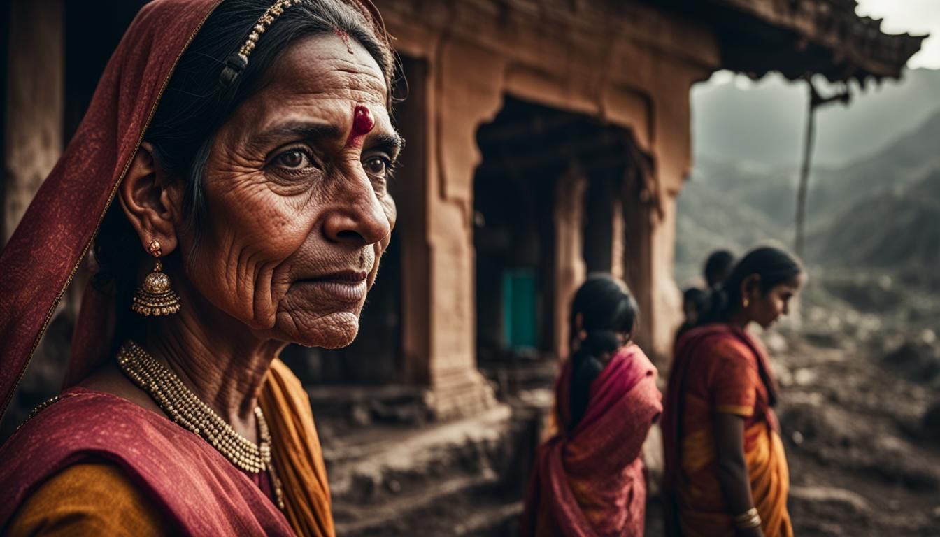 Detailed Indian Temple Landscape with Women