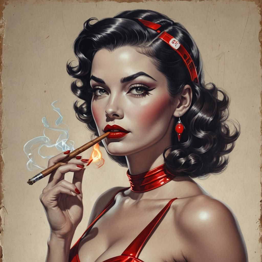 Cyberpunk Pinup Girl in Neon-Lit Futuristic Scene