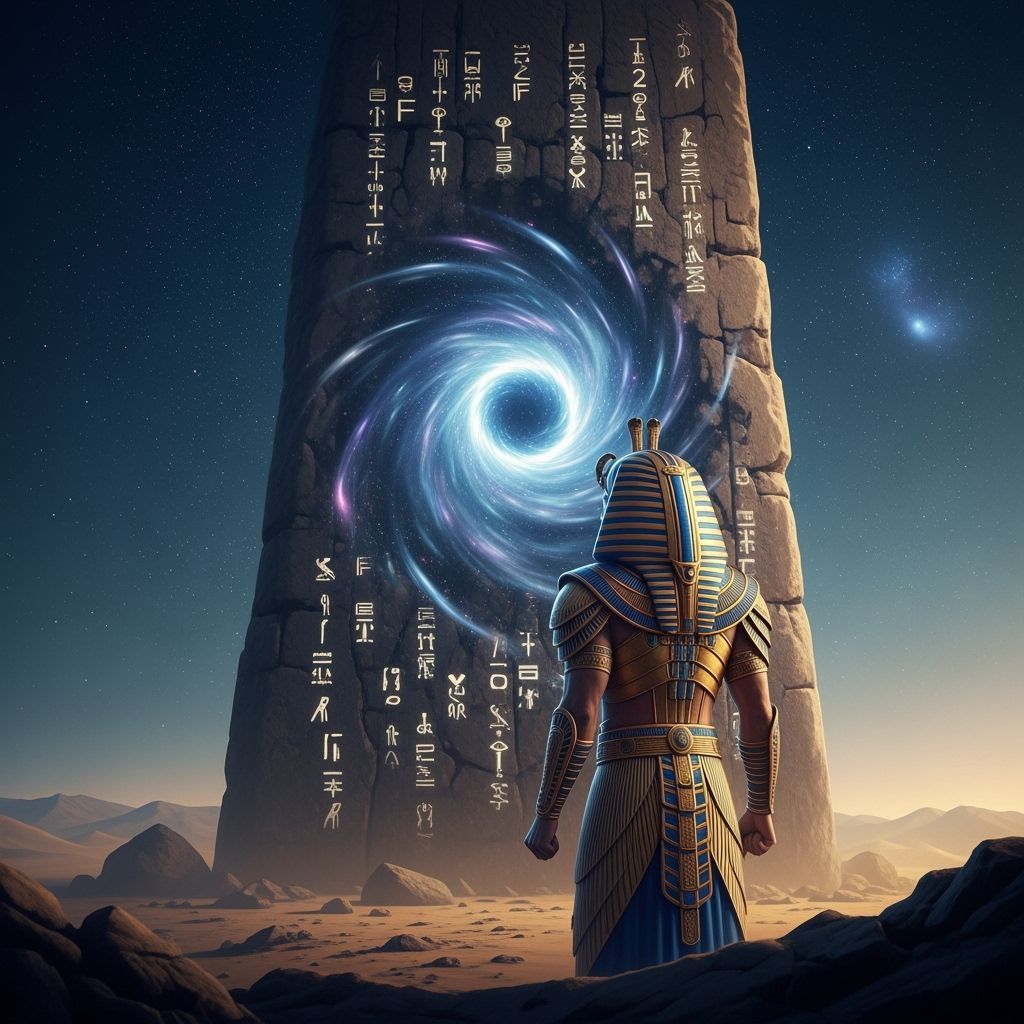 Pharaoh Gazing into Cosmic Vortex in Desert