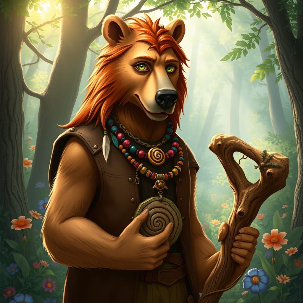 Sylvarius: Gentle Druidic Figure Amidst Whimsical Forest