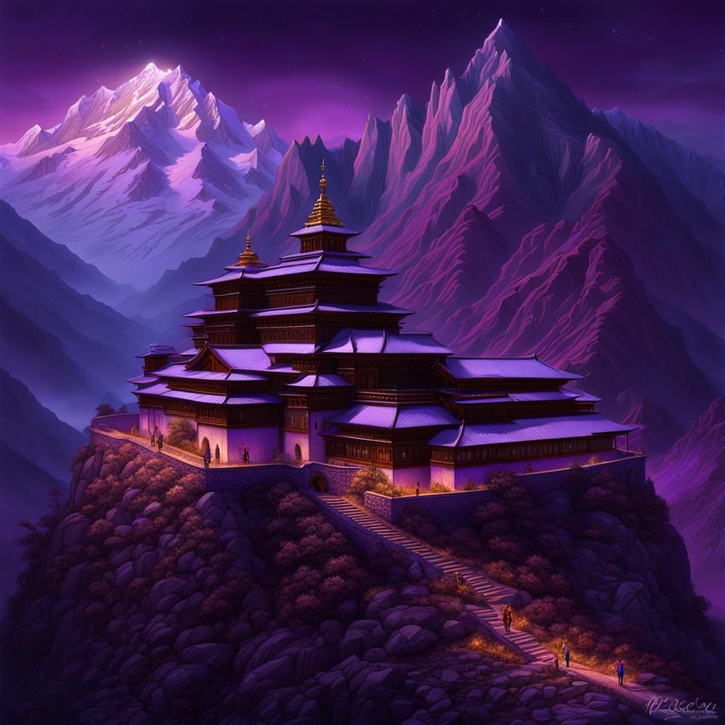 Himalayan Monastery by Night in Neurographic Style
