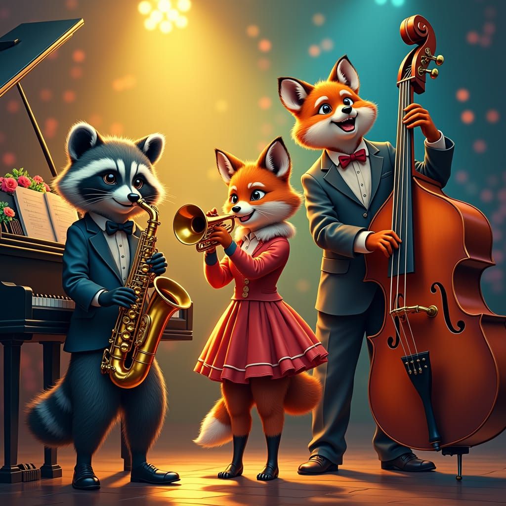Animals Play Jazz in Expressive Oil Painting Style