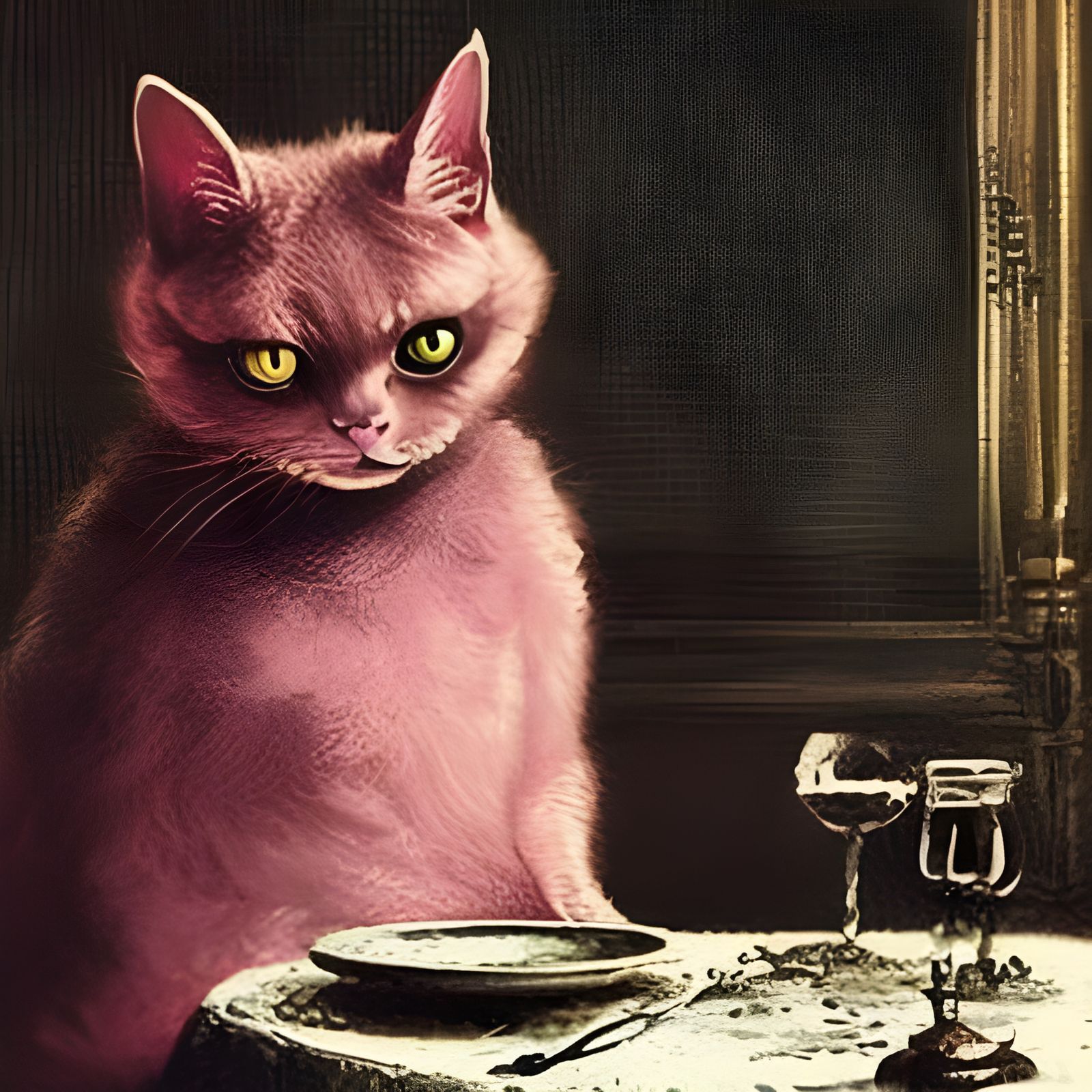 Pink Persian Cat's Tea Party, Horror Style