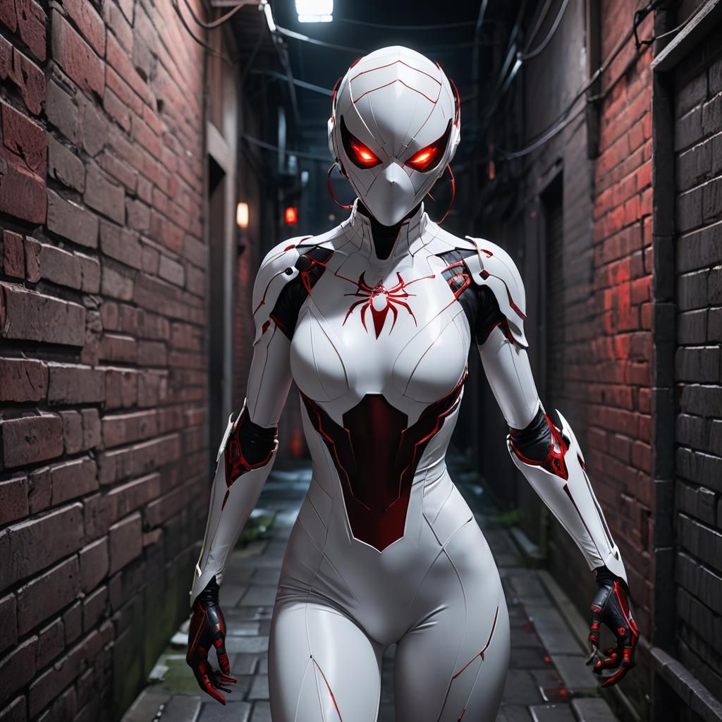 Heroic Girl in White Spider Suit, Anime 3D Art