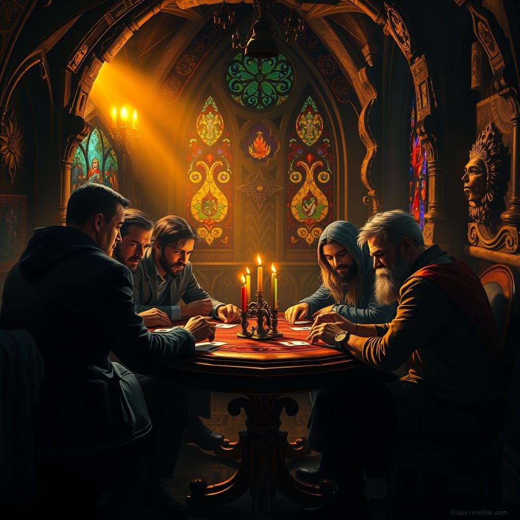 Friends Gathered in a Gothic Style Games Room