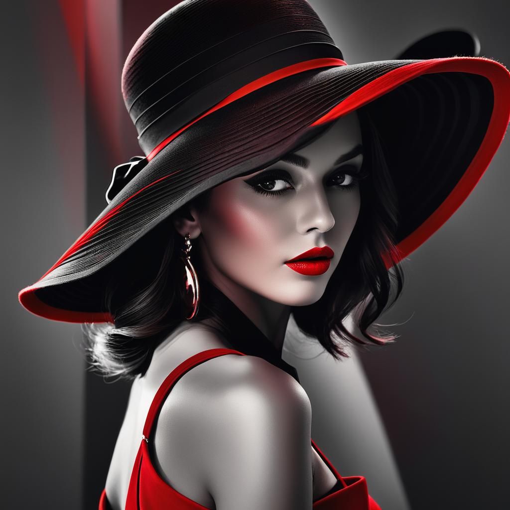 Vogue-Style Greyscale Portrait with Red Color Pop