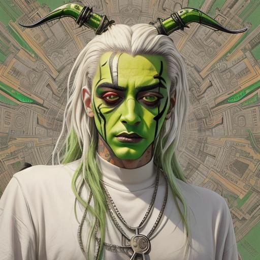 Surreal Cyberpunk Portrait with Green Paint Splatter