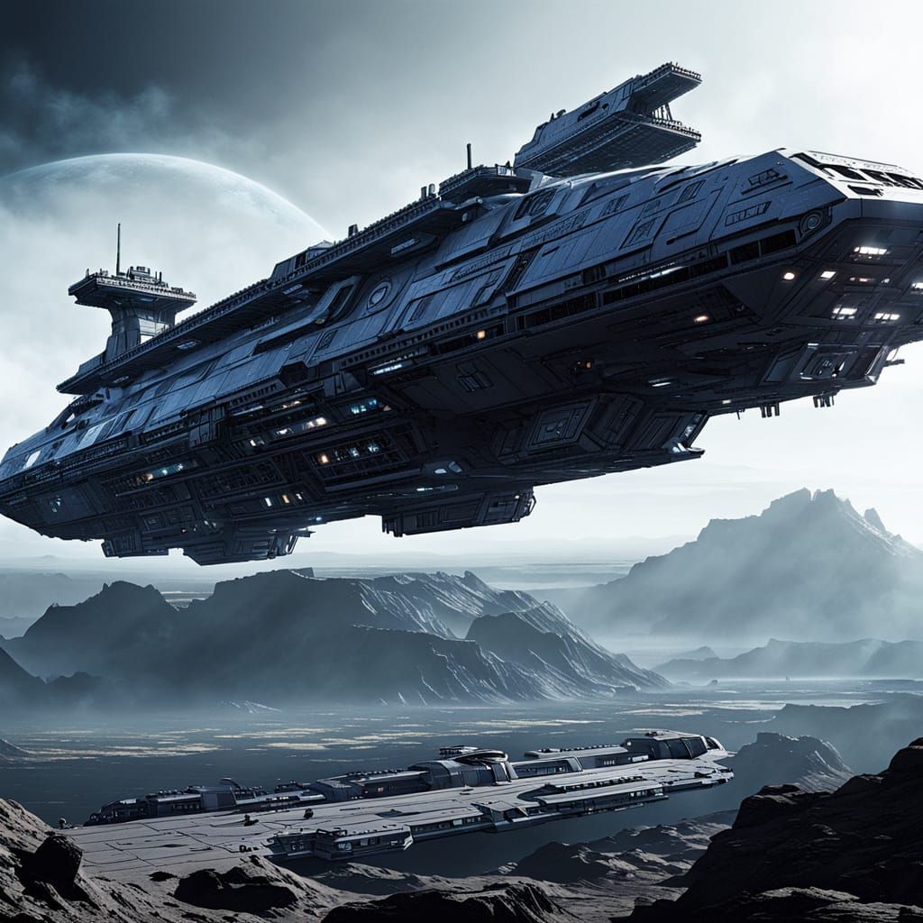 Colossal Spaceship Approaches Alien World