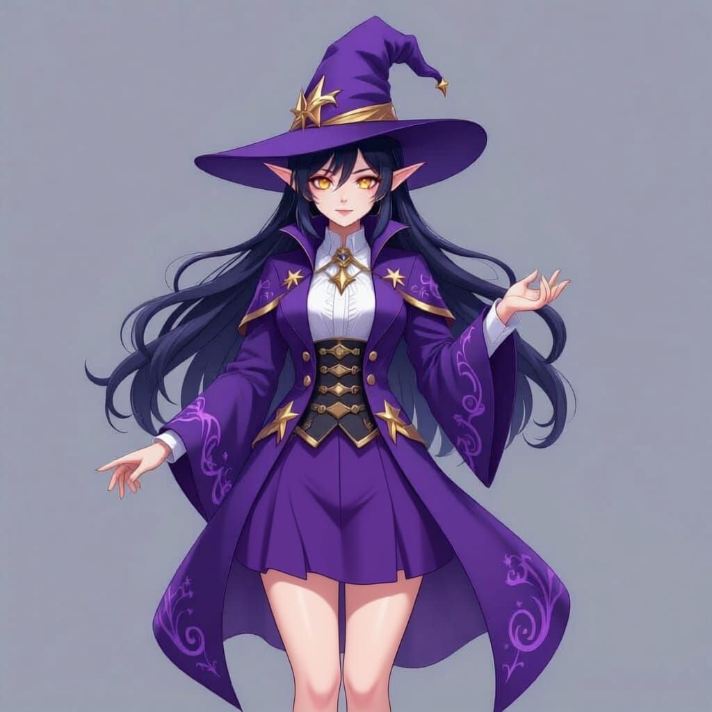 Graceful Elf Wizard Katherine in Royal Purple Attire