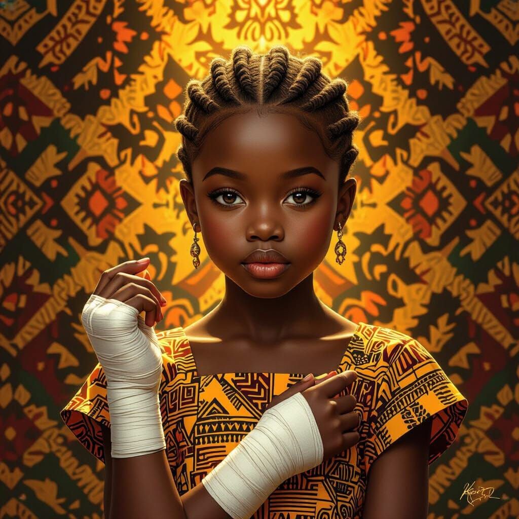Resilient Nigerian Girl With Golden Hair and Damaged Hands