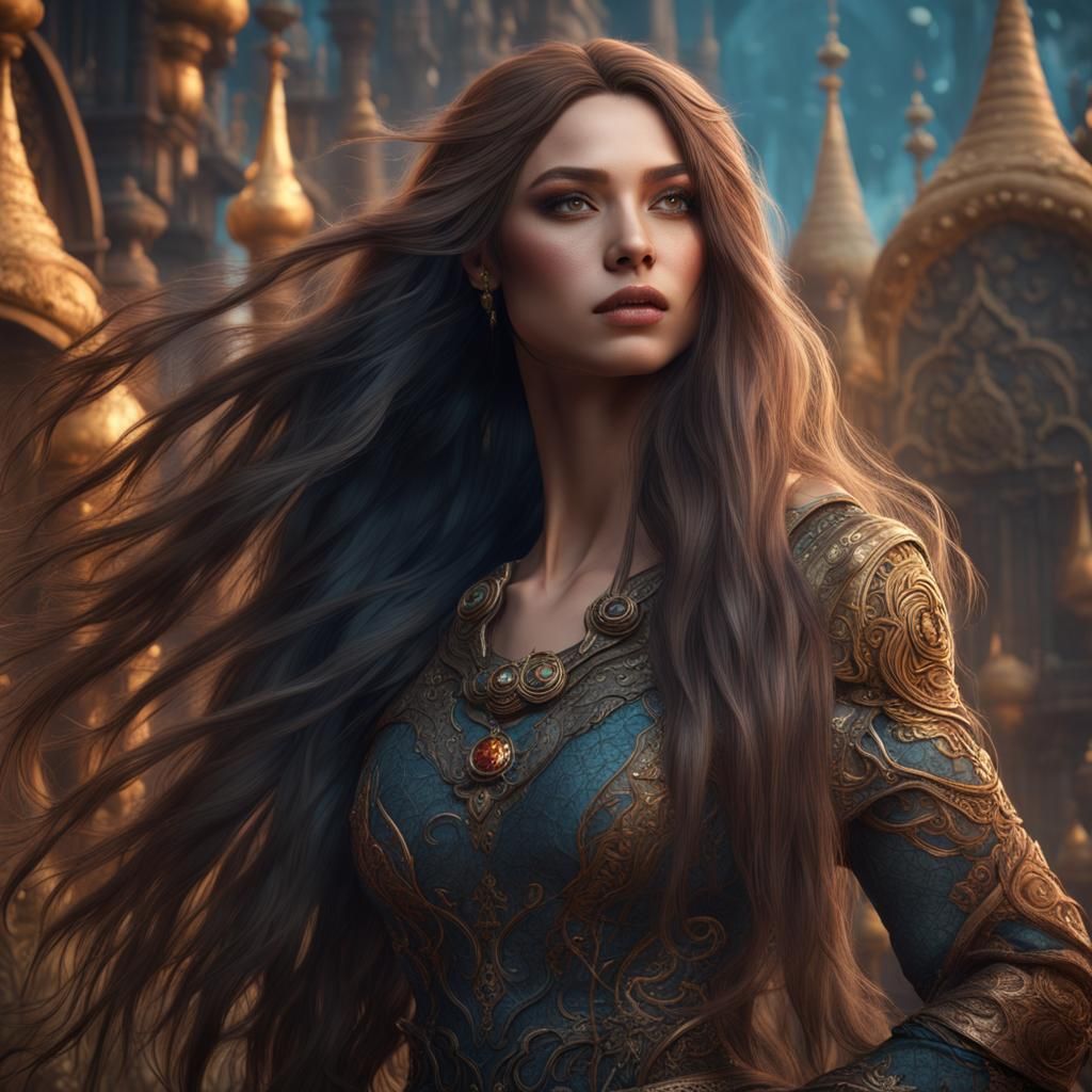Long-Haired Model in Detailed Fantasy Photoshoot