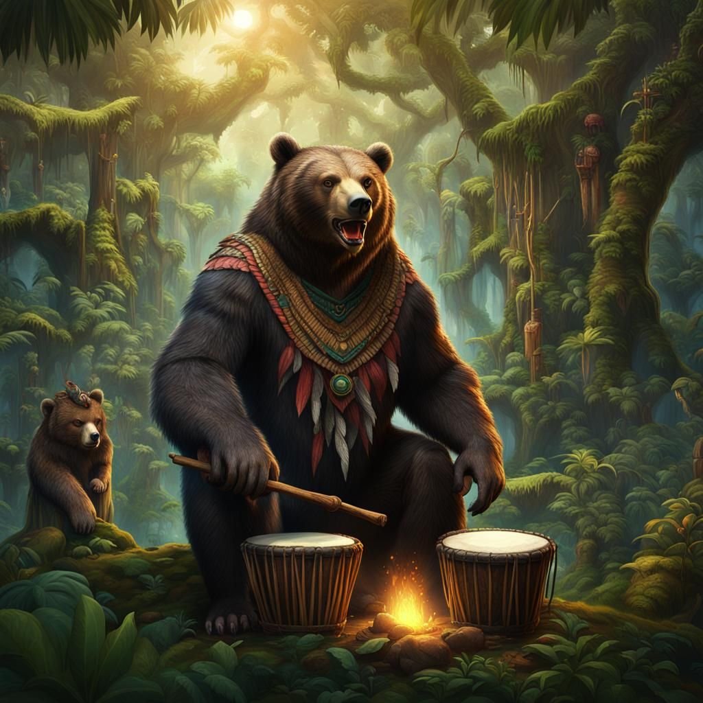 Anthropomorphic Bear-Man in Amazonian Forest