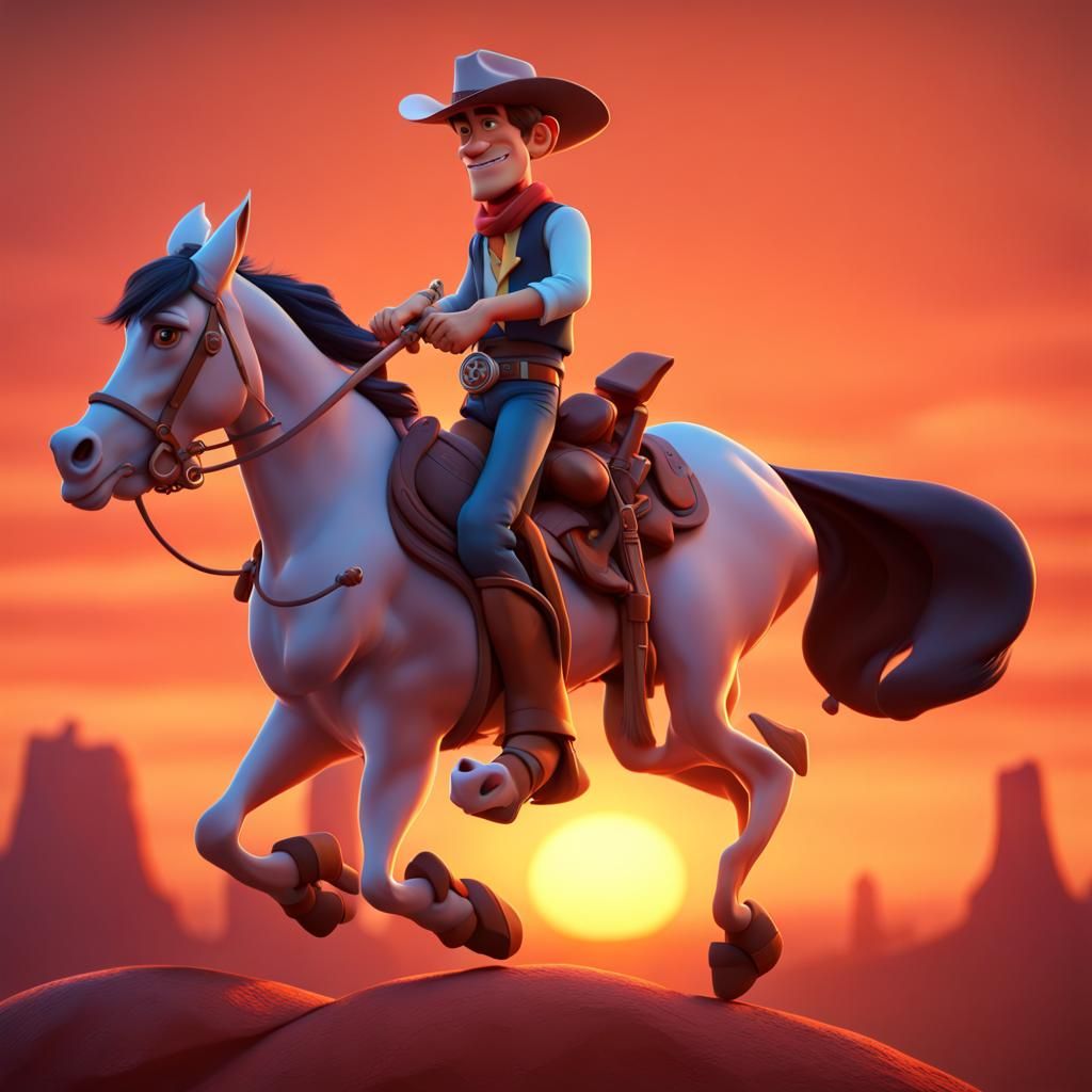 Cowboy Rides into Sunset: Pixar-Style 3D Digital Art