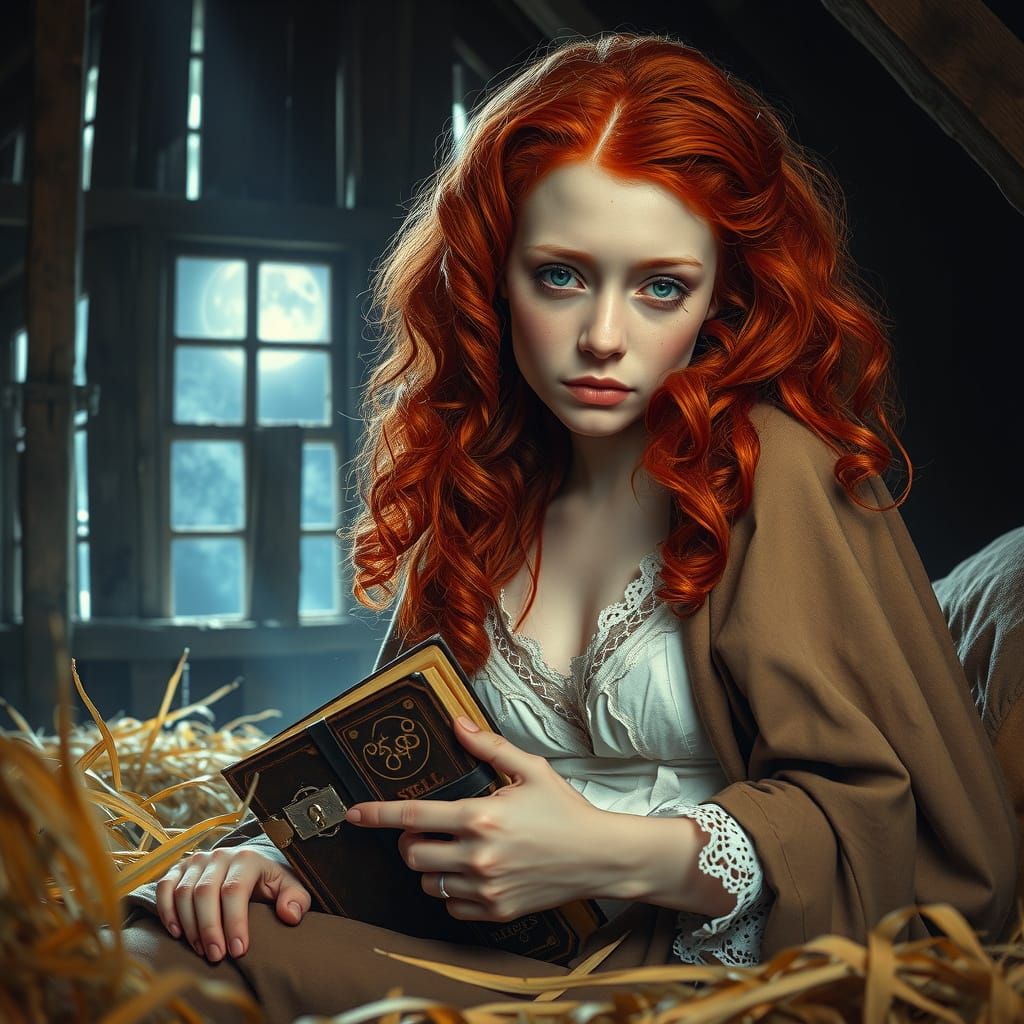 Fiery Redhead Witch Finds Solace in Abandoned Barn Loft