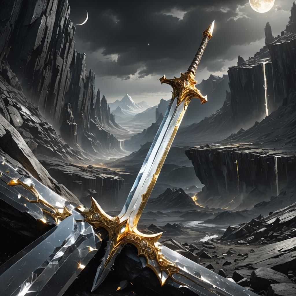 Crystal Sword Plunged into Bleak Earth: Fantasy Art