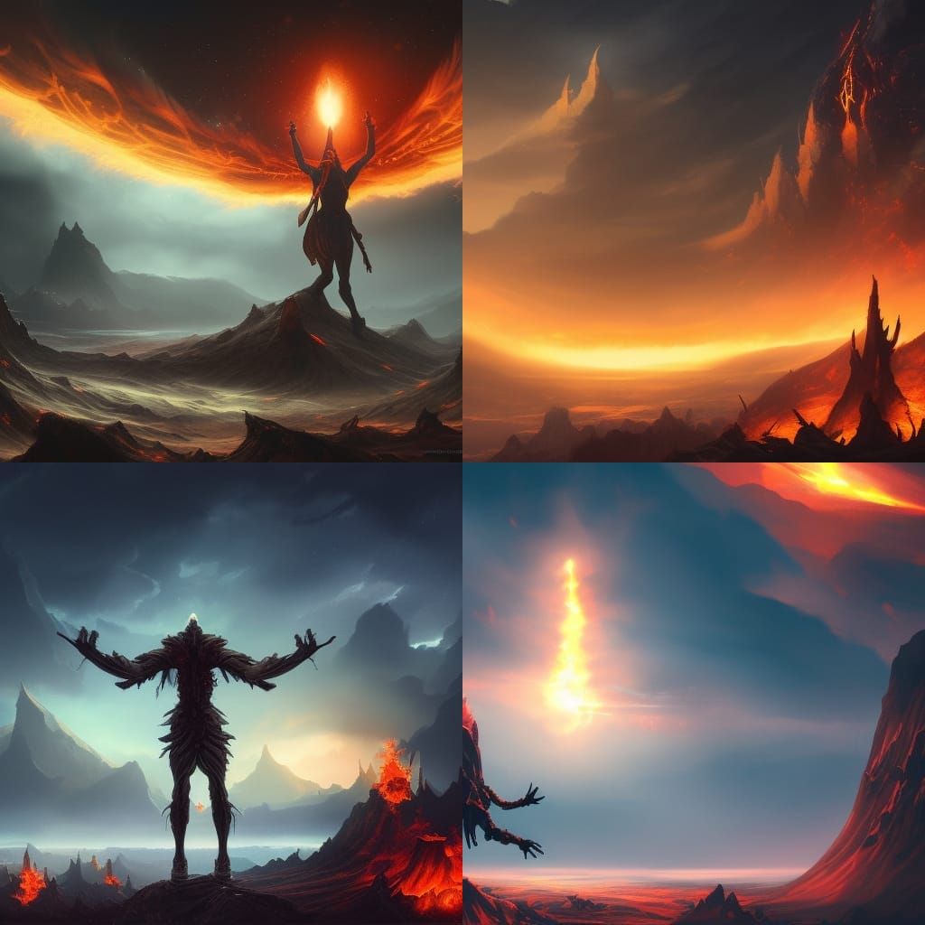 Fiery Arms Reach for the Sky in Fantasy Art