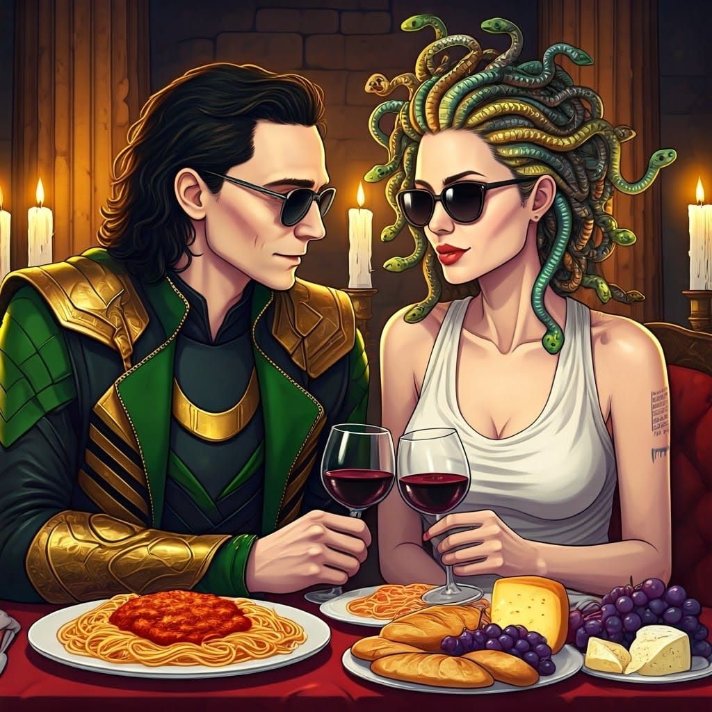 Loki and Medusa's Whimsical Date Night in Ancient Ruins