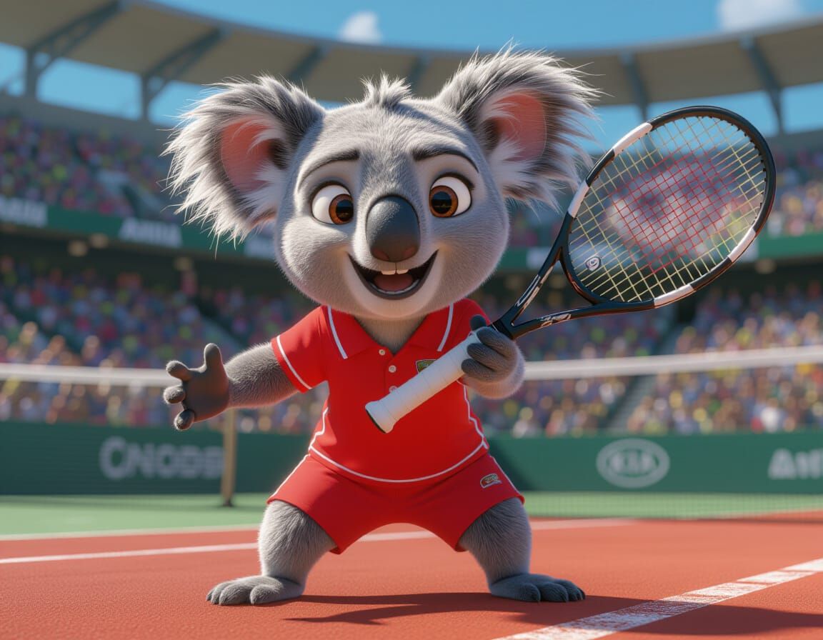 Koala Tennis Player in Disney Pixar Style