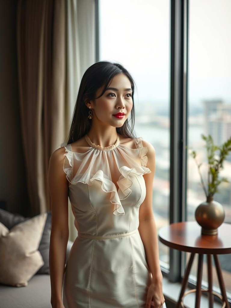 Elegant Vietnamese Woman in a Translucent Dress