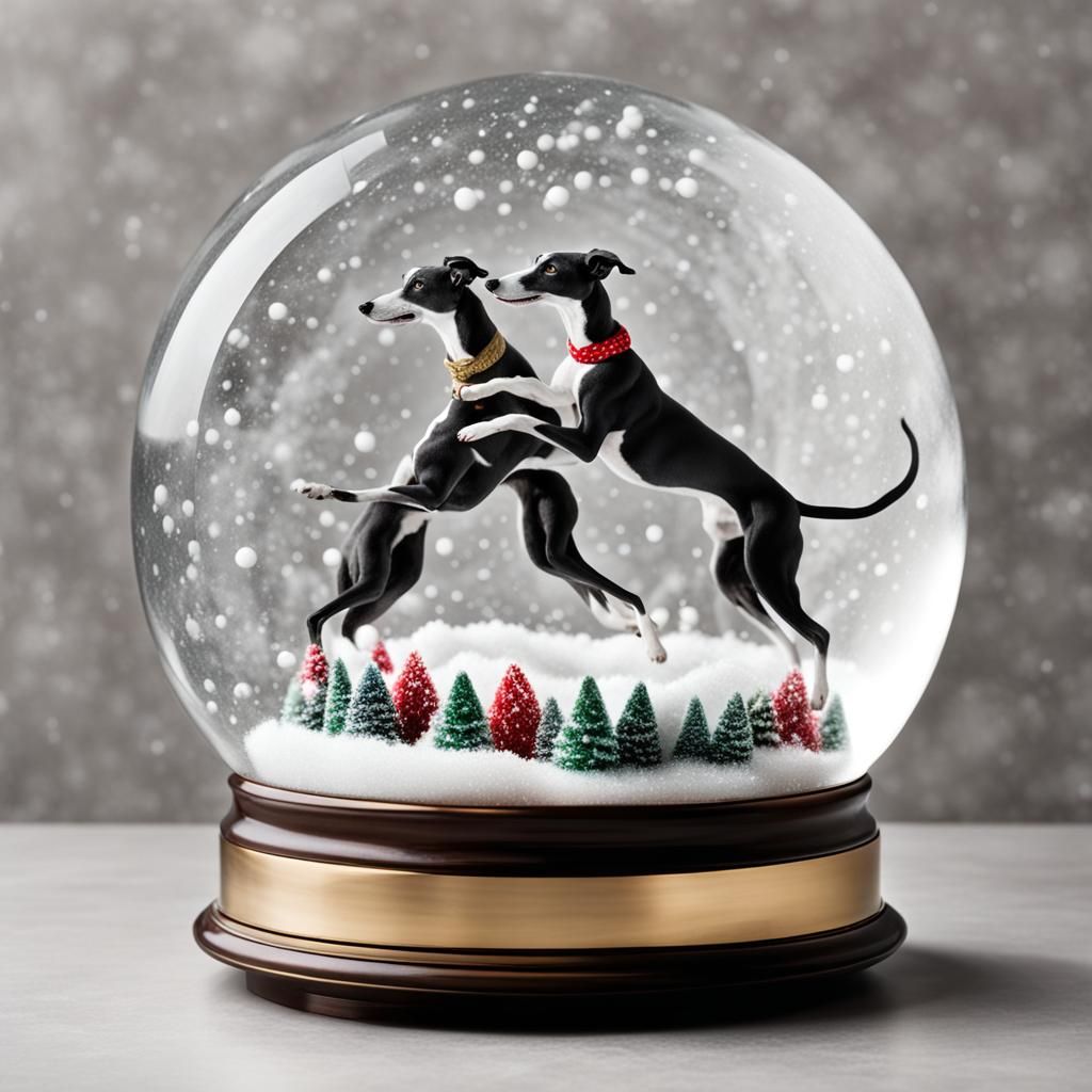 Dancing Greyhounds in Swirling Snowglobe
