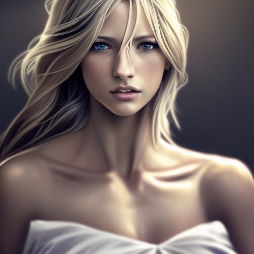 Beautiful Blonde Woman Portrait in Hyperdetailed Digital Art