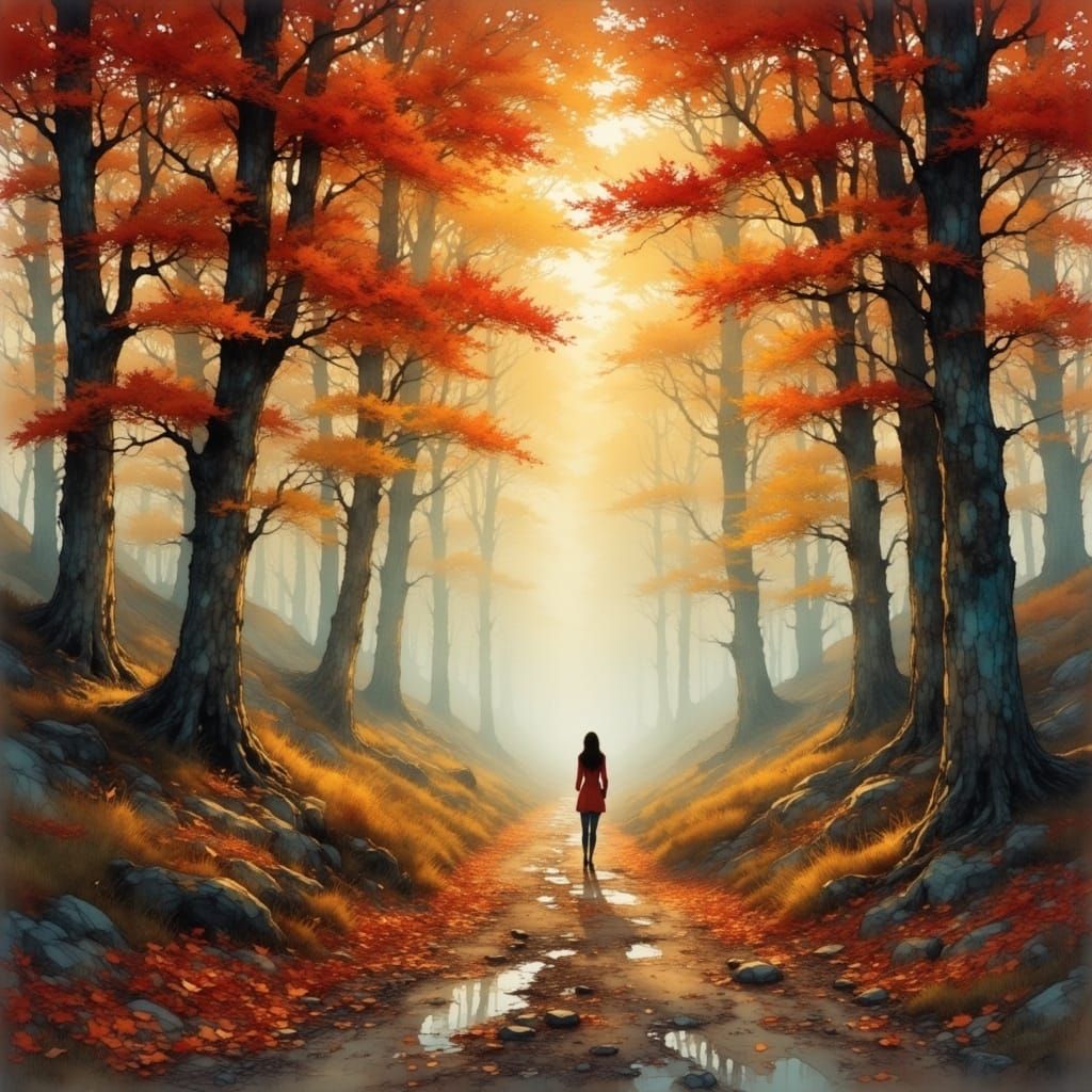Melancholic Autumn Forest in Painterly Style