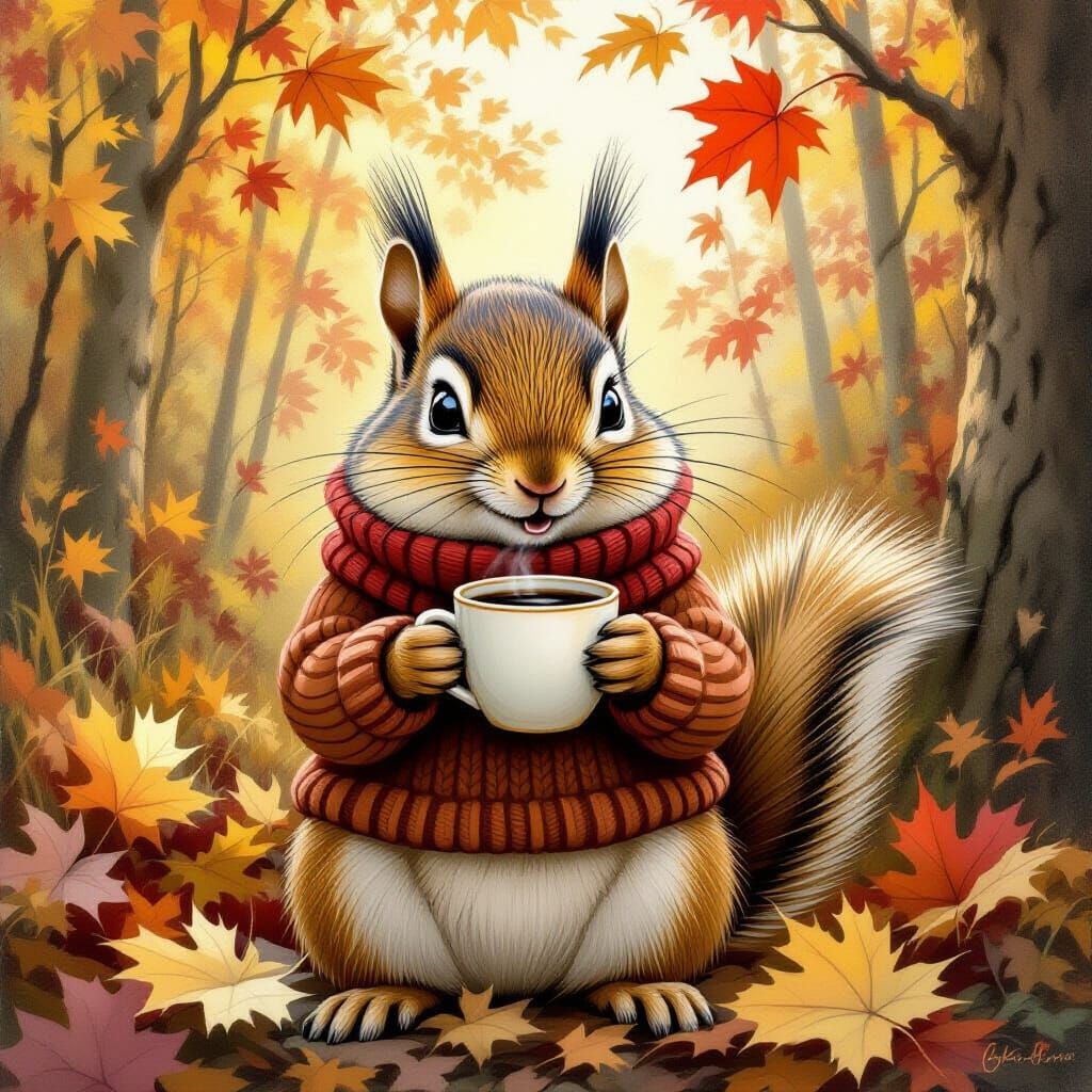 Chipmunk Coffee Break in Autumn Grove
