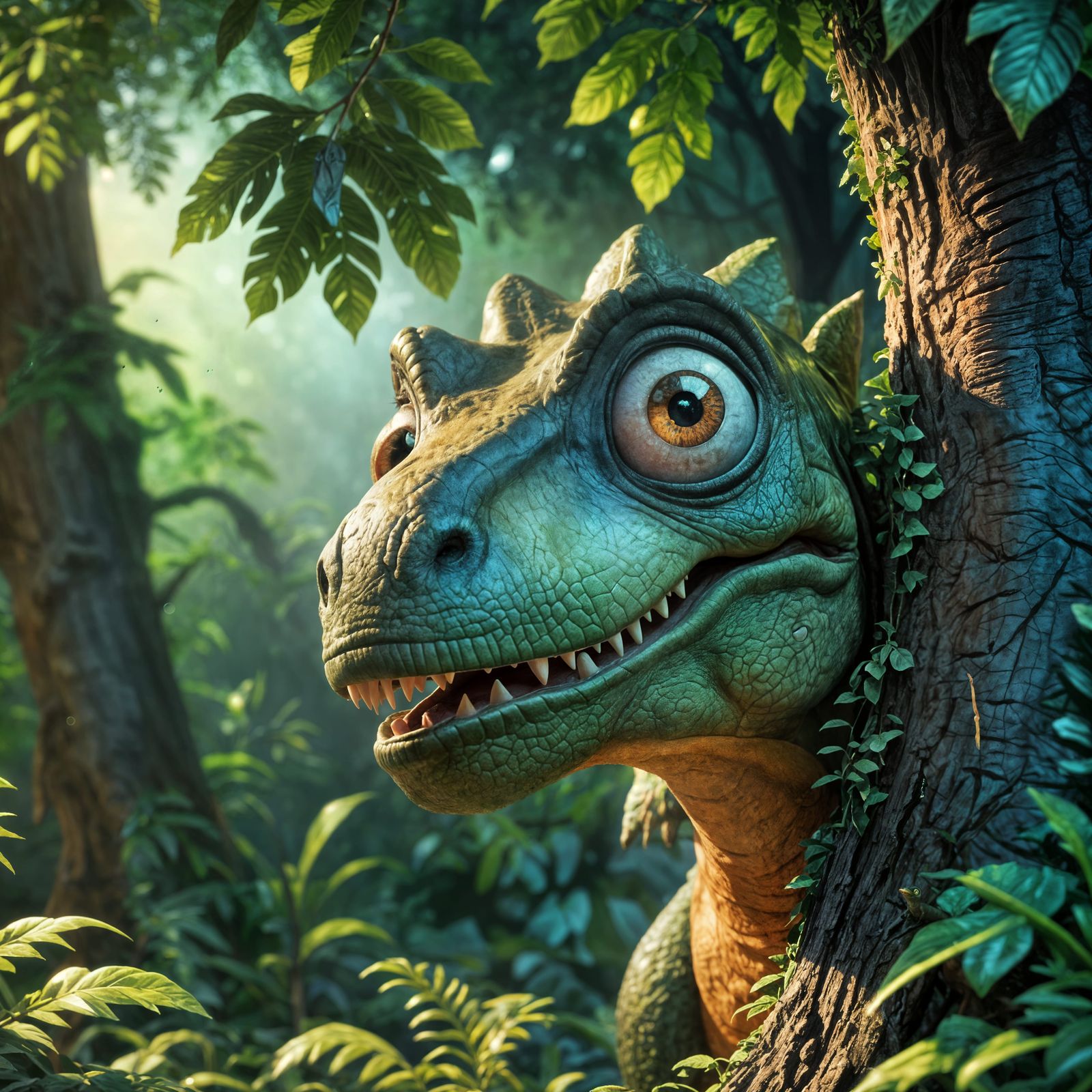 Cute T-Rex Hiding in 3D Digital Art