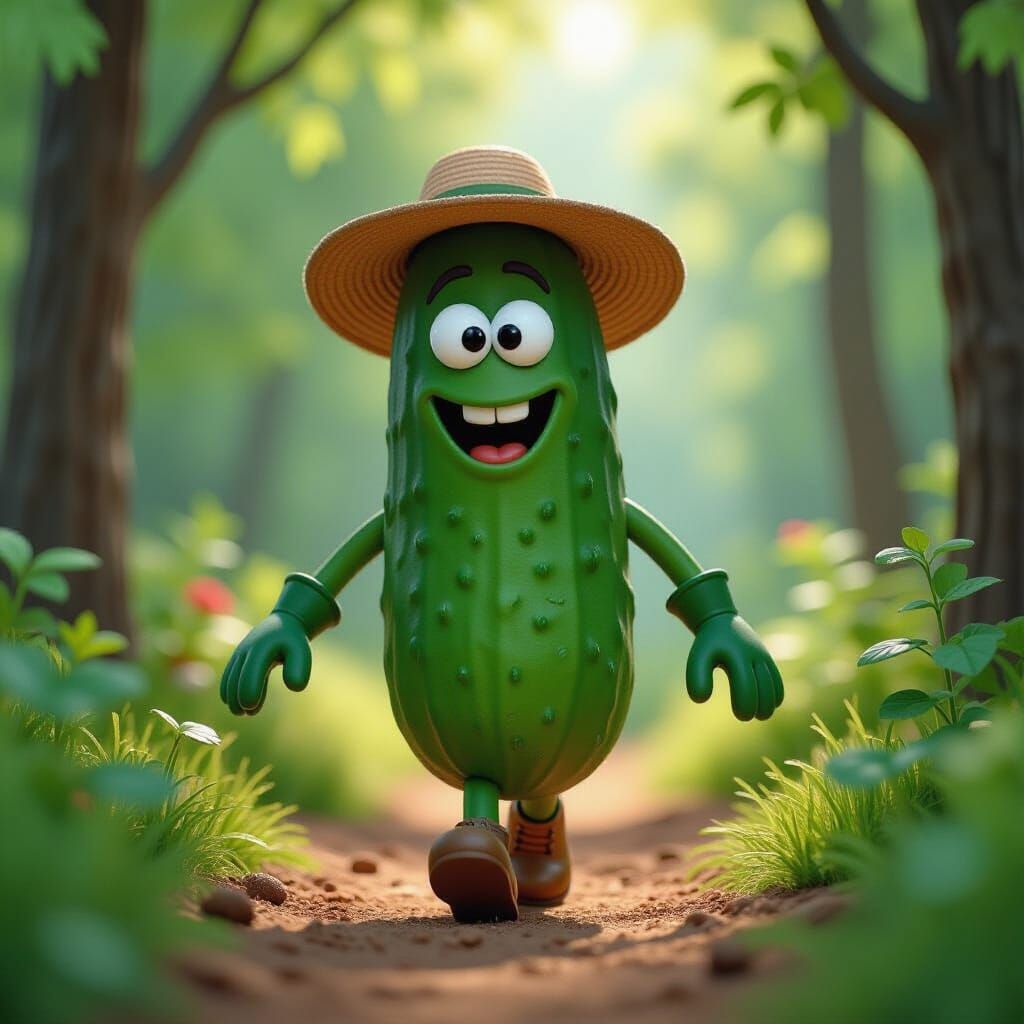 Claymation Cucumber Gardener in Vibrant Forest