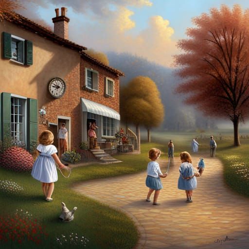 Children Playing: Hyperrealistic 1900s Style