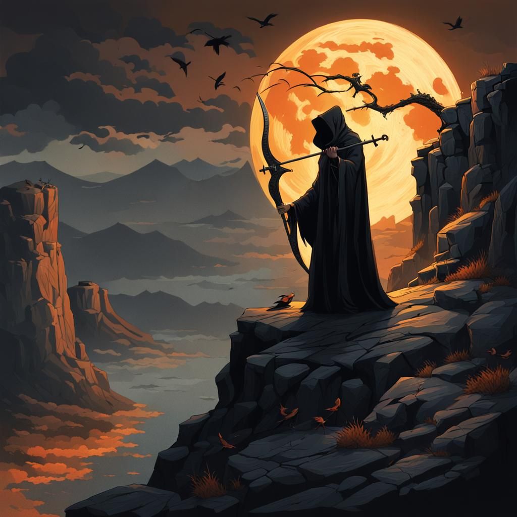 Grim Reaper Scythe Dark Fantasy Illustration