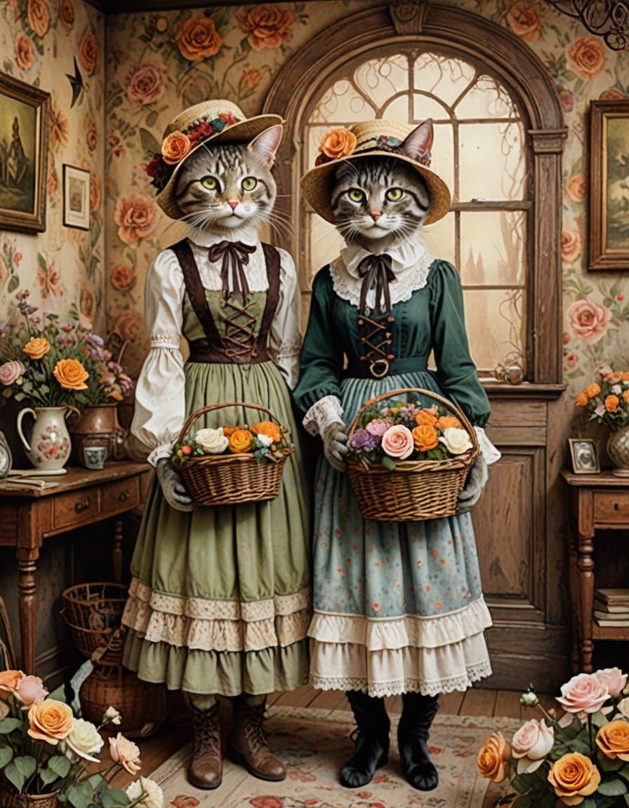 Anthropomorphic Cats in Bohemian Dresses