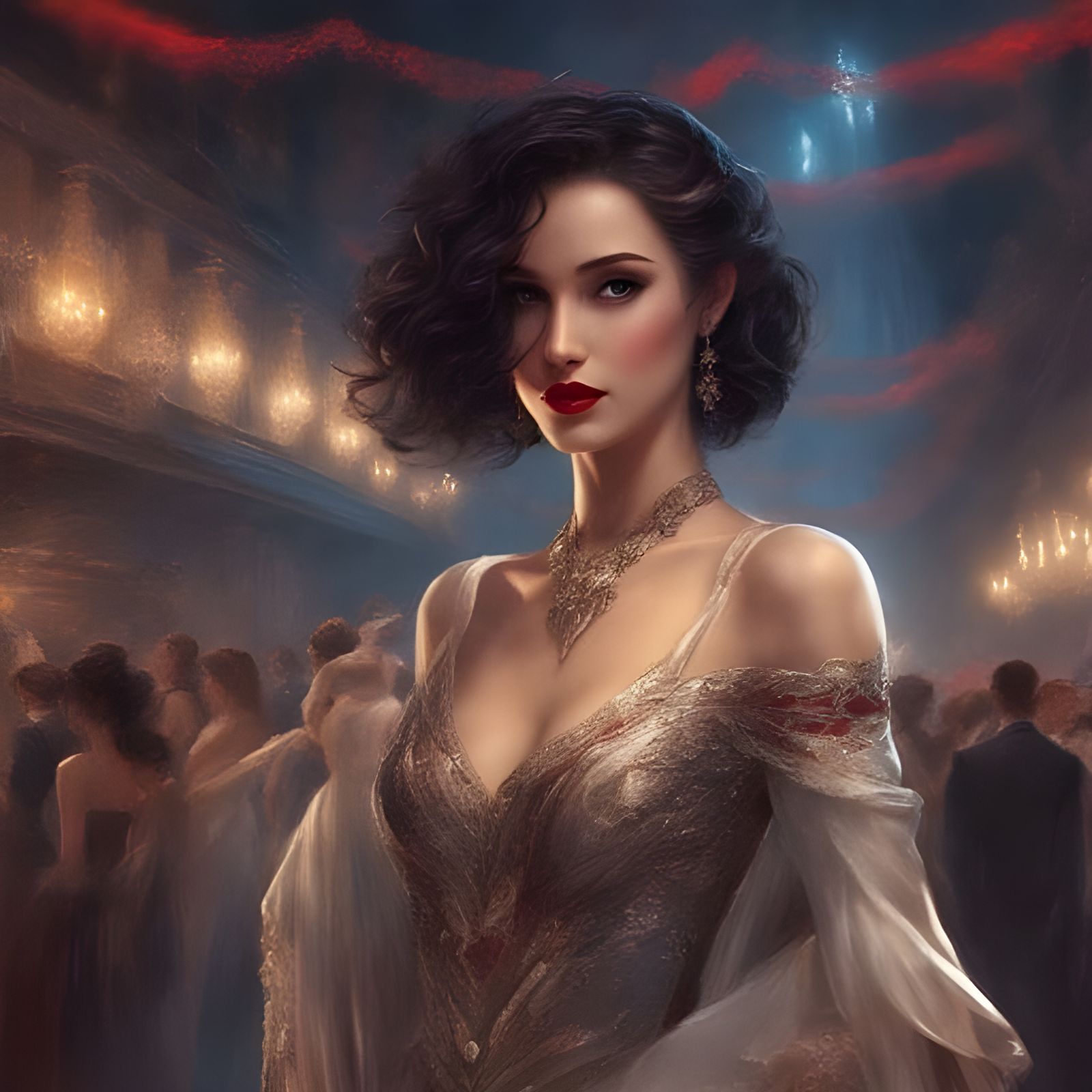 Elegant Dark-Haired Woman in Evening Attire