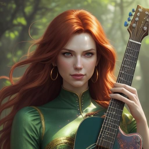 Redhead Bard Plays Magical Guitar: Hyperrealistic Concept Ar...