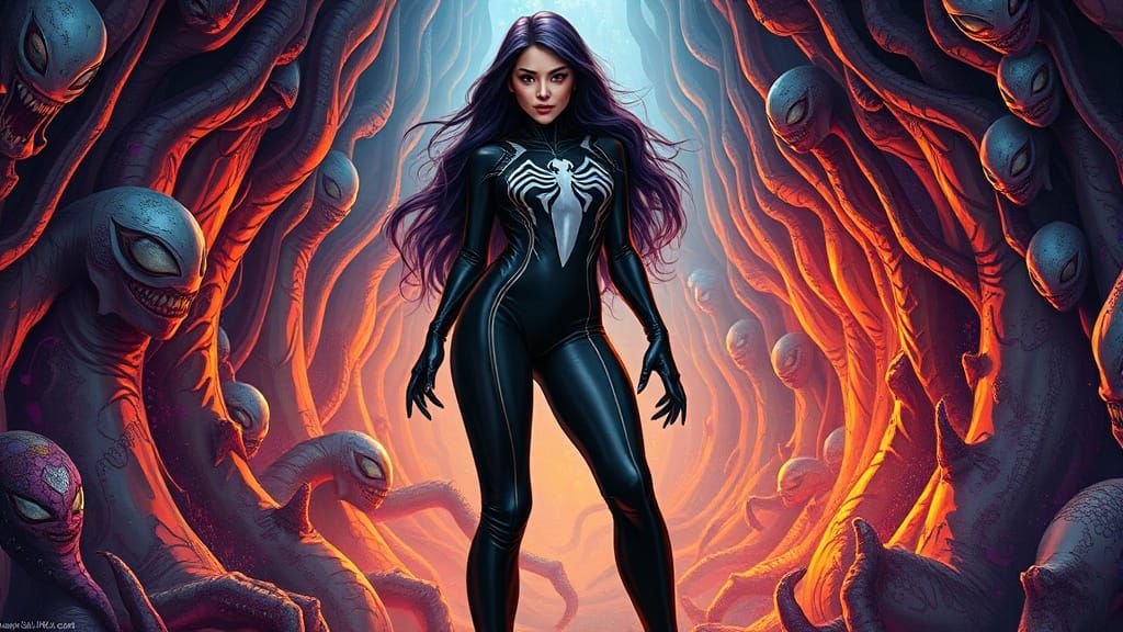 Hyperrealistic She-Venom Concept Art in Splash Art Style