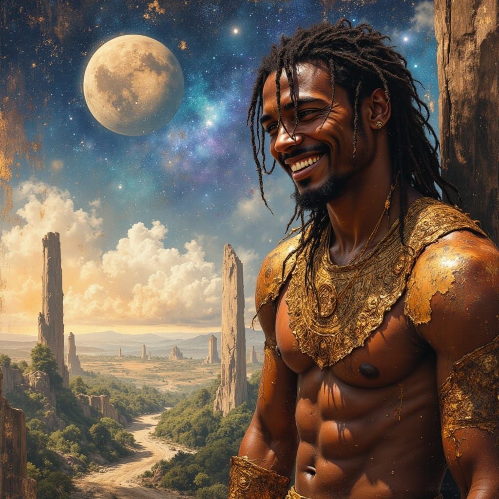 Nubian Warrior God Overlooking Alien Jungle
