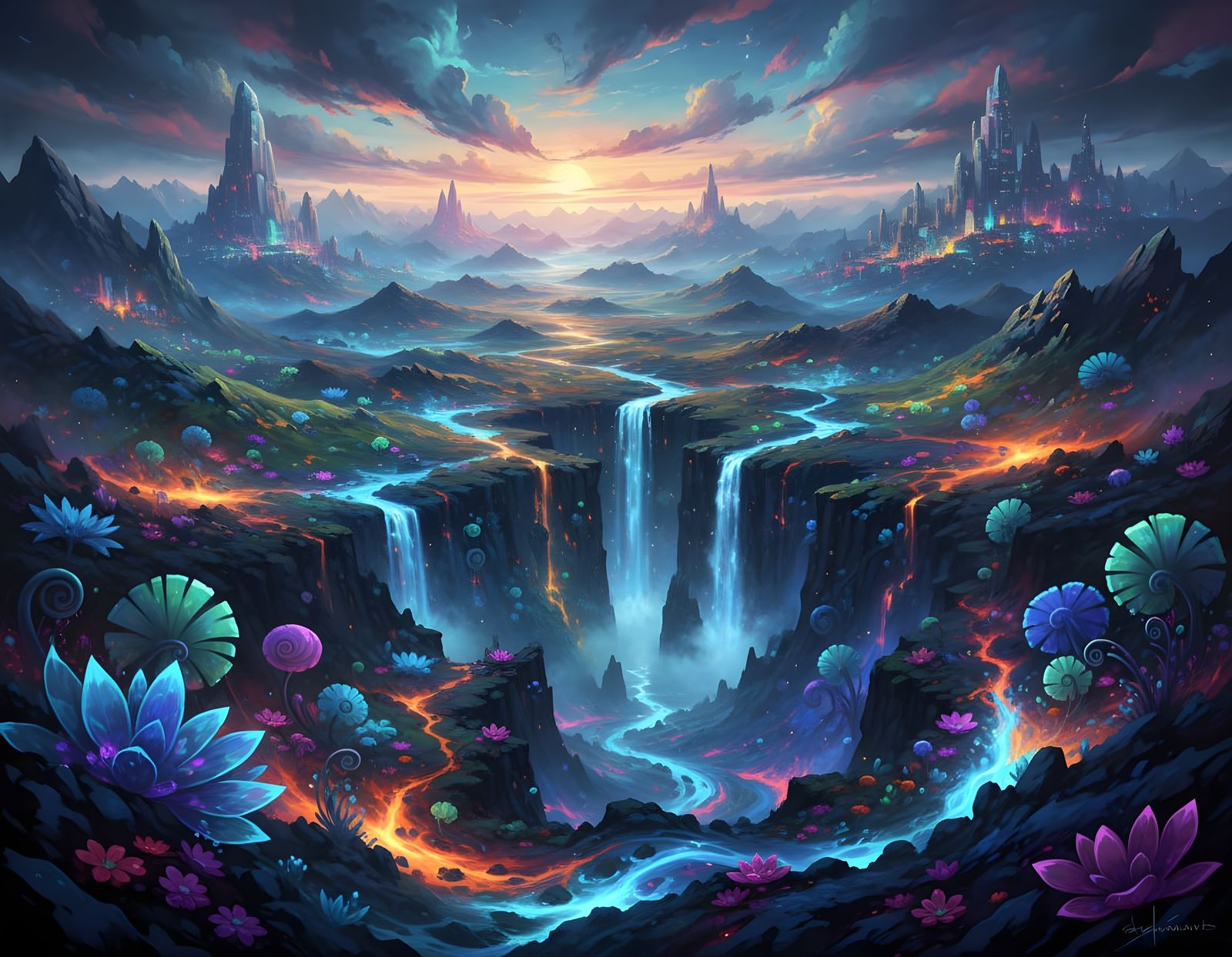 Ethereal Colorful Landscape Masterpiece in Realistic Style