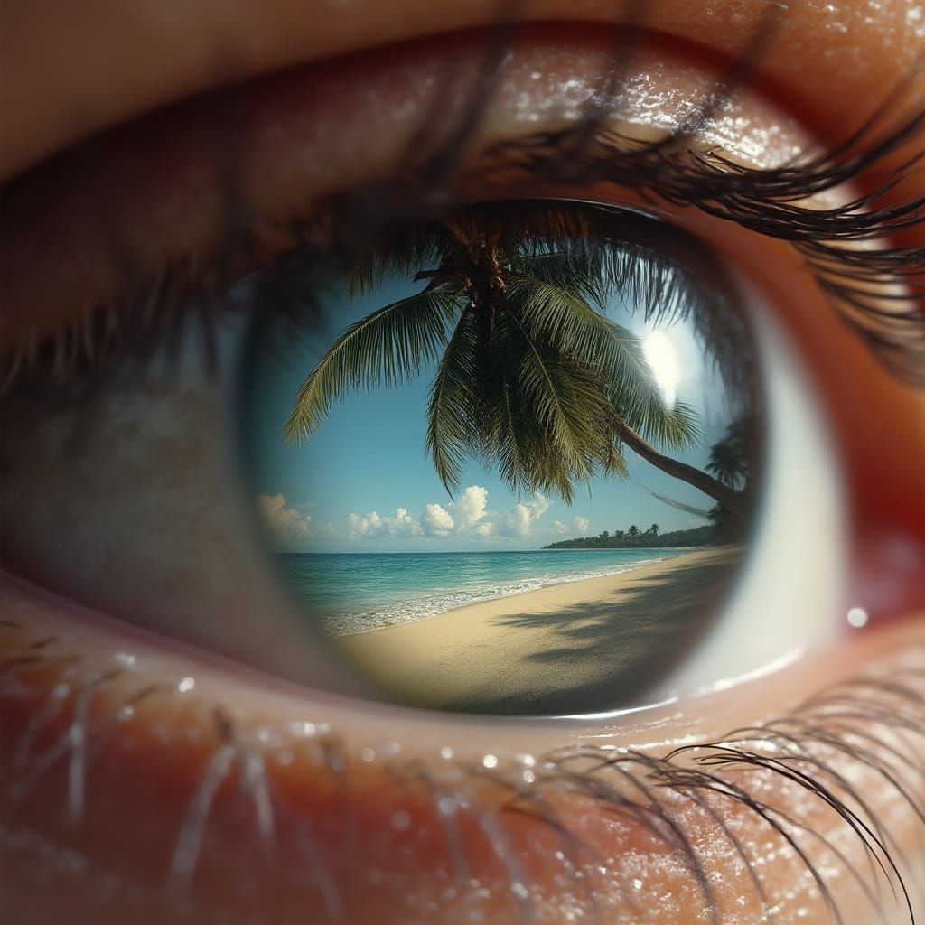 Photorealistic Eye Reflection of Tropical Beach