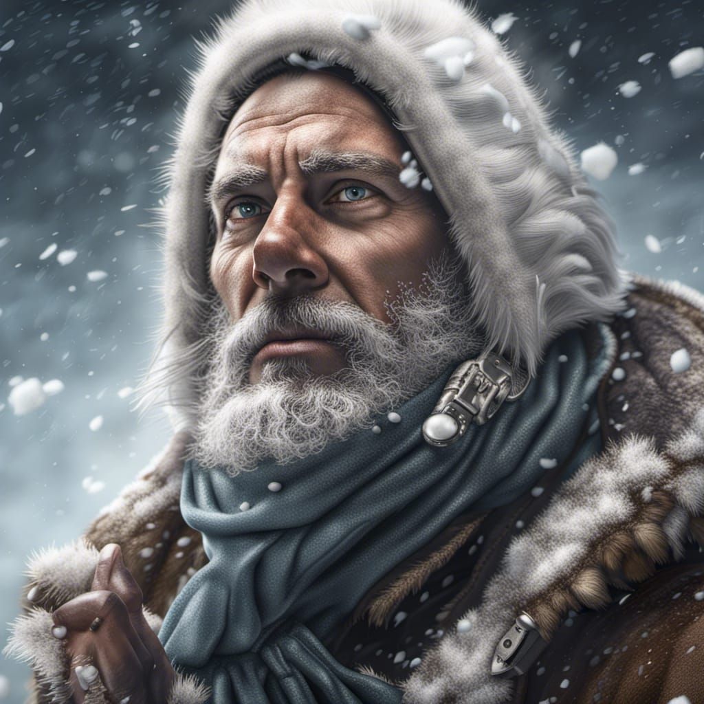 Arctic Explorer Portrait in Blizzard, 8K Realistic