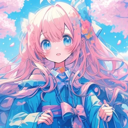 Cute Anime Girl in Cherry Blossom Garden