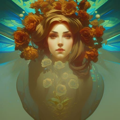 Hyperdetailed Rose with Eye, Art Nouveau Style