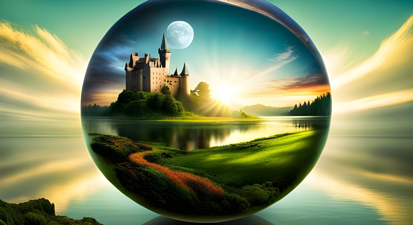 Smiling Nessie with Haunted Castle, Digital Art