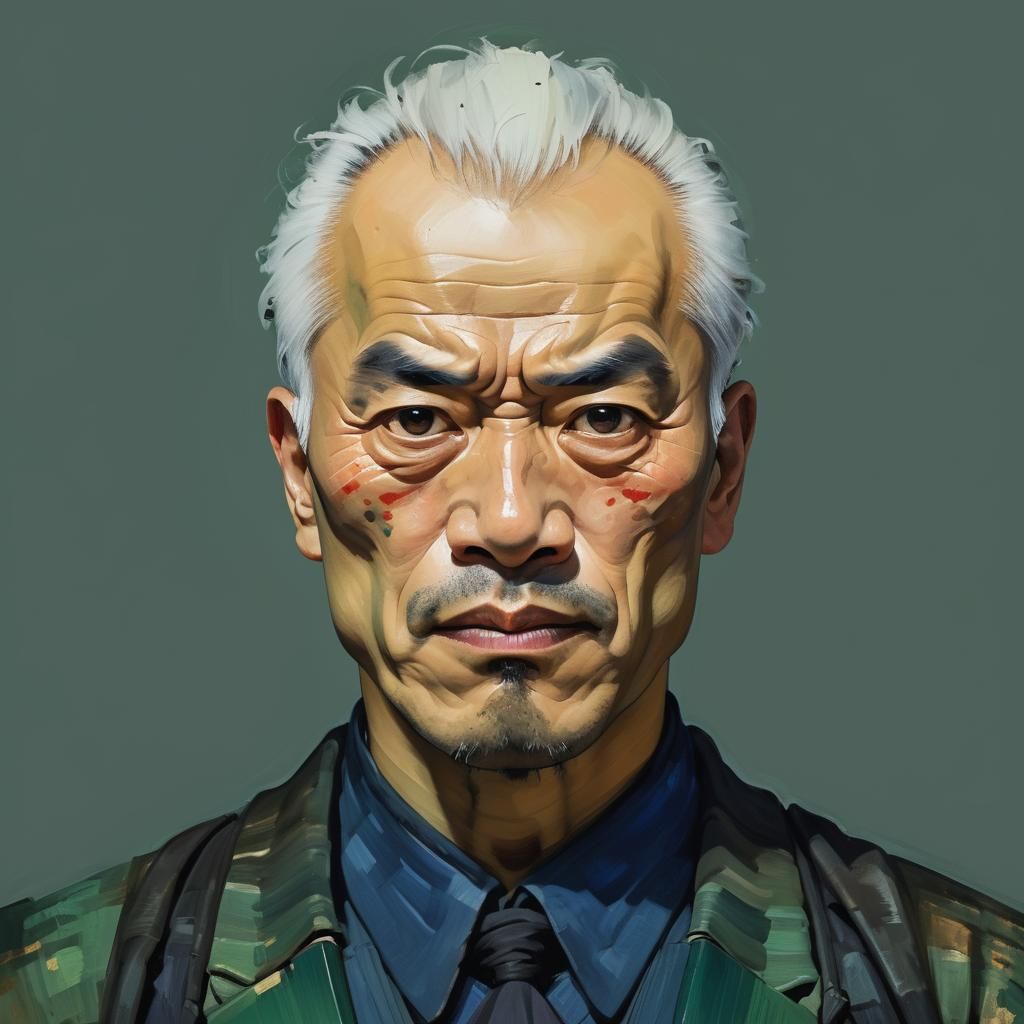 Fierce Samurai Portrait in Expressionist Style