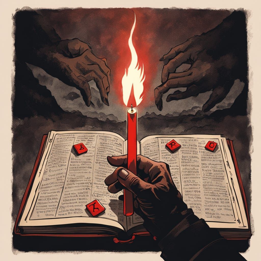 Gothic Hand Holds Glowing Red Letter Tile