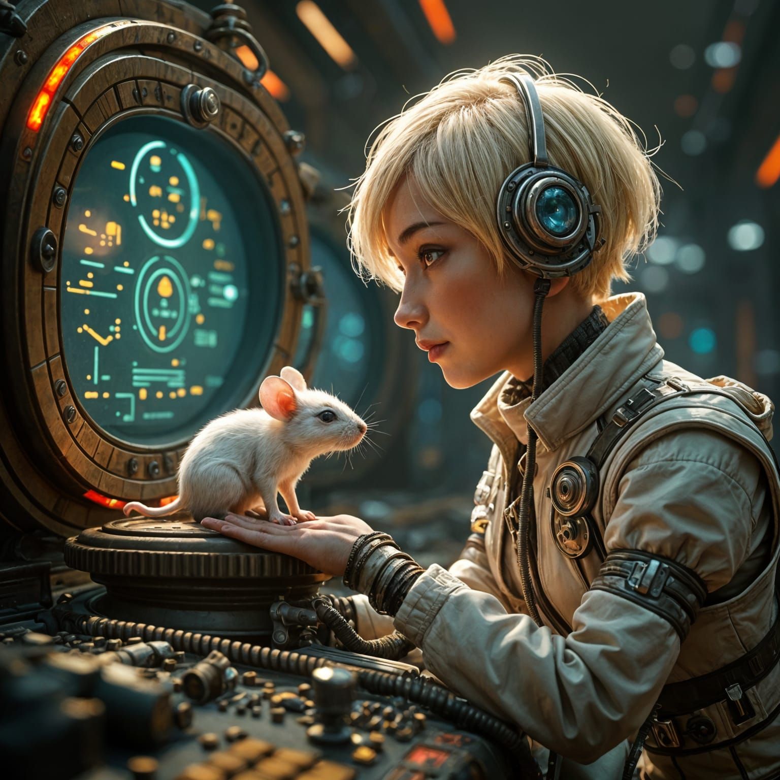 Cyberpunk Baroque Concept Art: Whimsical Console Scene