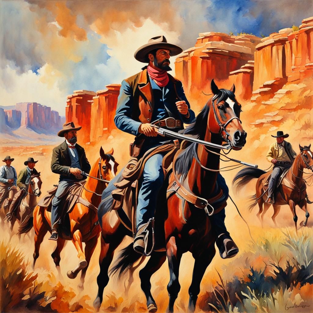 Wild West Duel in Gouache Impressionist Style