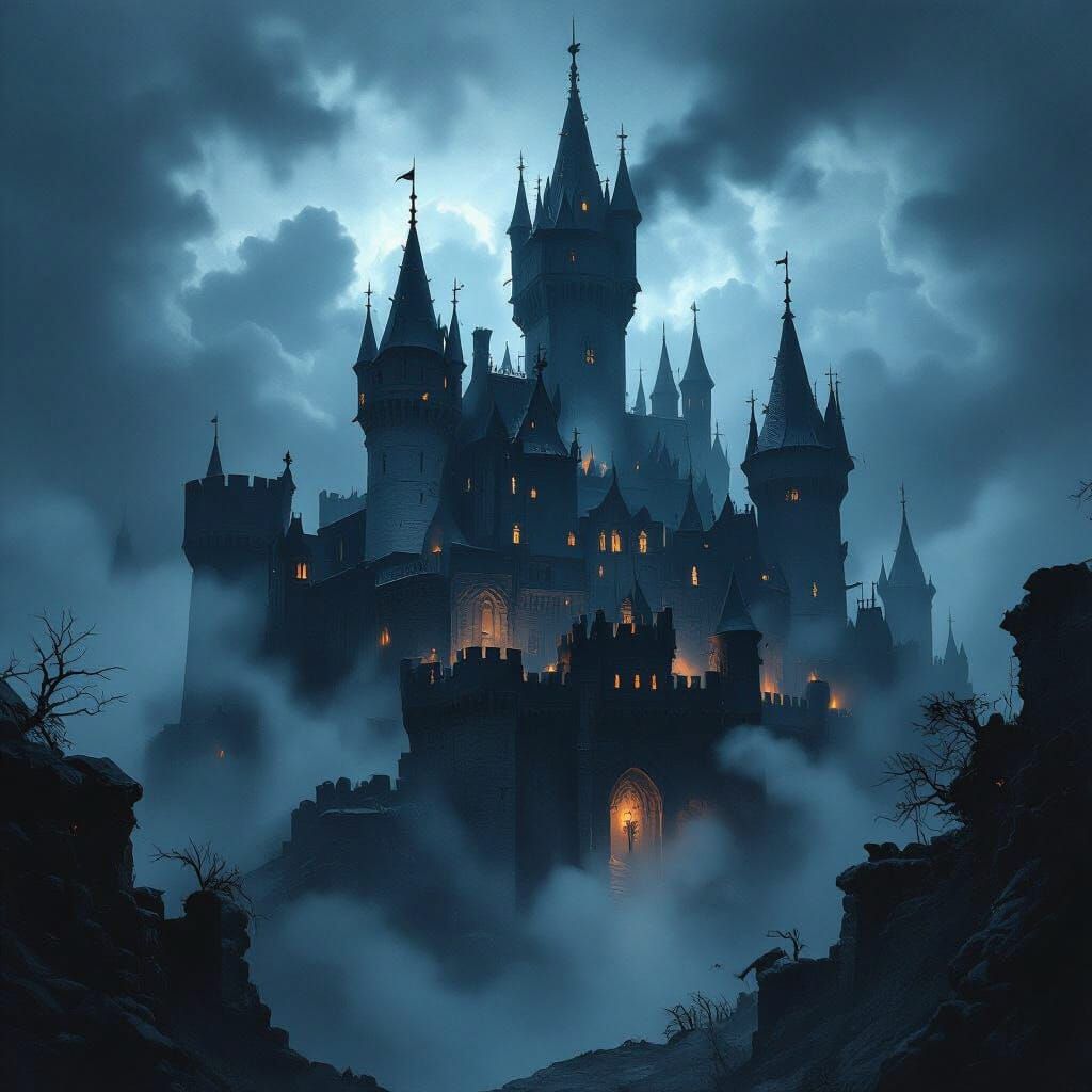 Foreboding Gothic Castle in Stormy Twilight