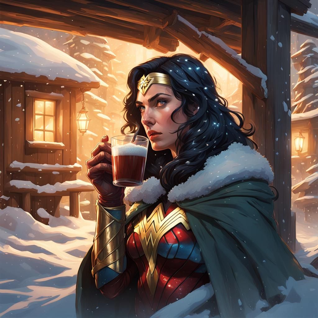 Wonder Woman Portrait in Winter Landscape, Detailed Digital ...