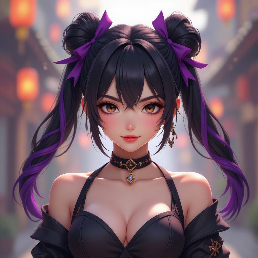Kpop Demon Hunter with Black and Purple Hair