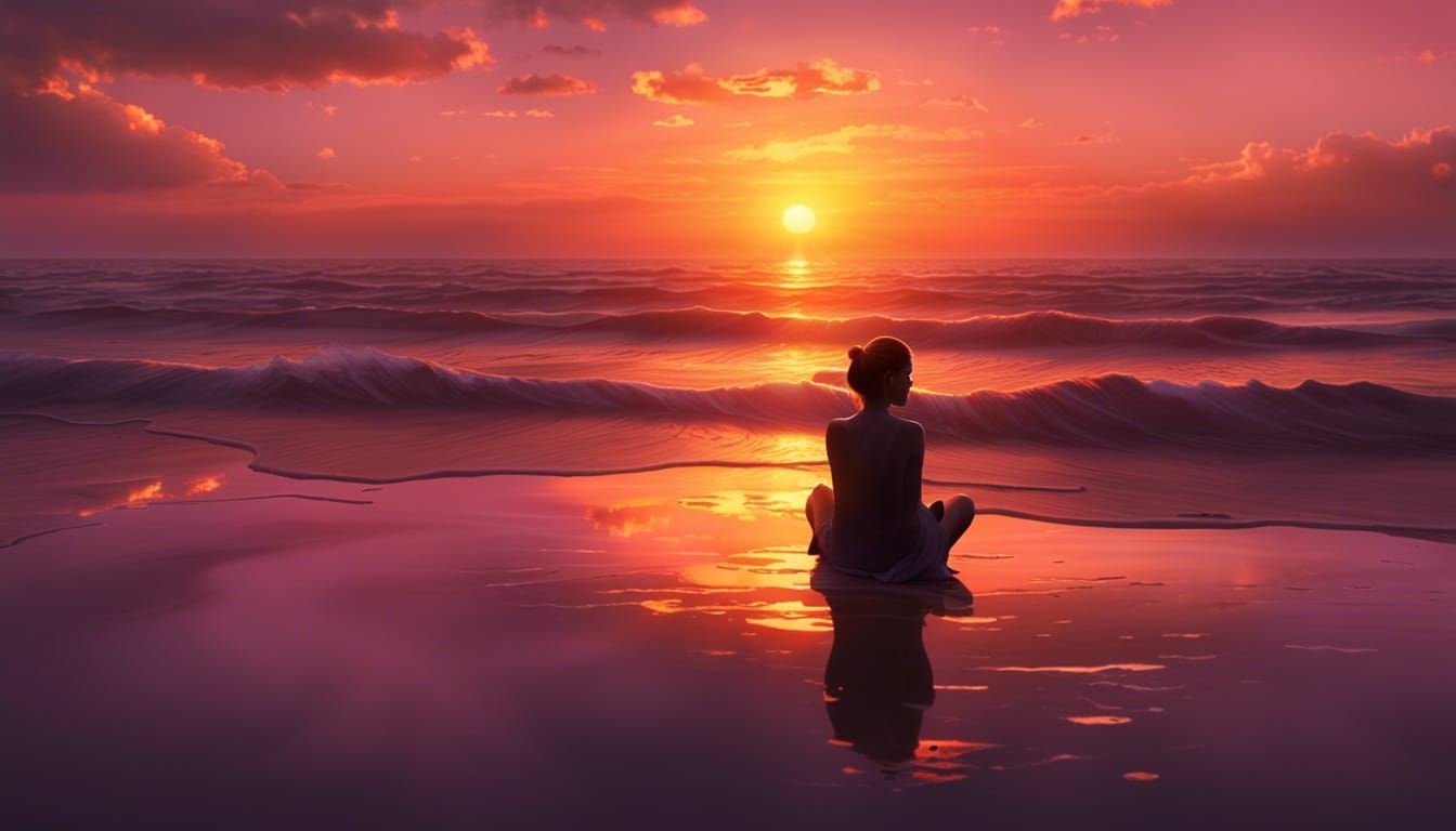 Spectacular Sunset Over Ocean as Digital Art